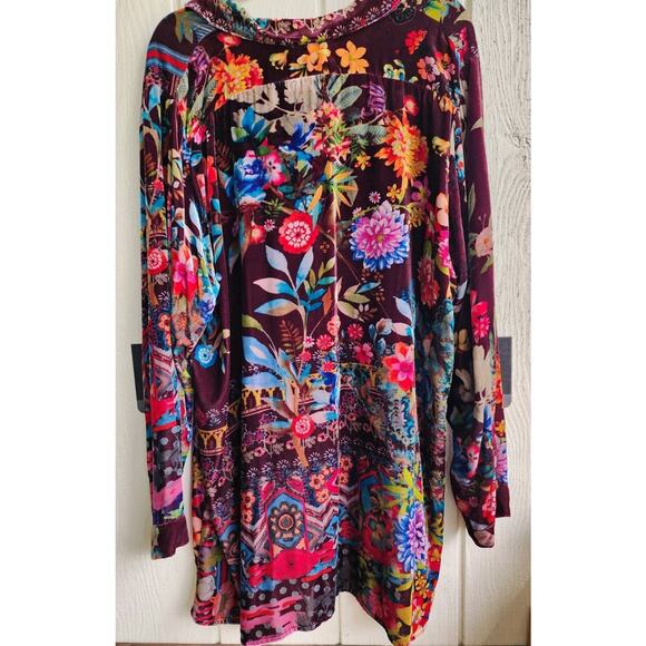 Johnny Was Dream Velvet Button Front Tunic Top floral 2XL Boho Plus Size Luxury - Picture 2 of 6